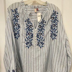 Anthropologie X Pilcro Embroidered Peasant top